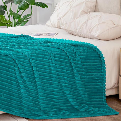 BEDELITE Fleece Blanket Queen Size – 3D Ribbed Jacquard Soft and Warm Decorative Fuzzy Blankets – Cozy, Fluffy, Plush Lightweight Throw Blankets for Couch, Bed, Sofa(Blue, 90x90 inches)
