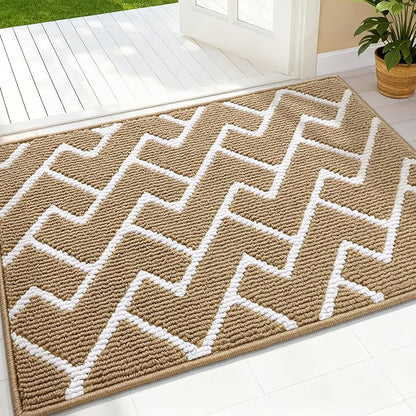 OLANLY Front Door Mat, Non-Slip Rubber Backing, Dirt Resistant and Absorbent, Washable, Easy to Clean Low-Profile Indoor Doormat for Back Door, Entryway, Inside Entrance, 32x20, Beige