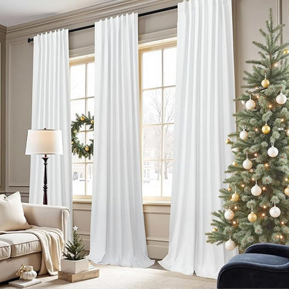Black Out Curtains 63 Inch Long Small White Blackout Energy Saving Dining Room Darkening Curtain for Nursery Office Shabby Chic Faux Linen Kids Bedroom Curtains 63 Inch Length 2 Panels Back Tab Pocket