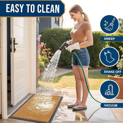 Smiry Front Door Mat Outside Entrance, Heavy Duty Sturdy Natural Rubber Doormat, Trap Dirt and Moisture, Easy Clean Low Profile Welcome Floor Mats for Indoor Outdoor Entry, 35X23 Inch, Creamy Yellow
