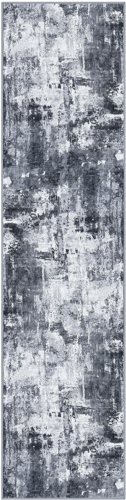 KOZYFLY Modern Abstract Rug Runner for Hallway 2x8 Grey/Black Kitchen Runner Rug Non Skid Washable Carpet Runner Laundry Room Mat Soft Fluffy Low Pile Rug for Hallway Entryway Bathroom Bedroom