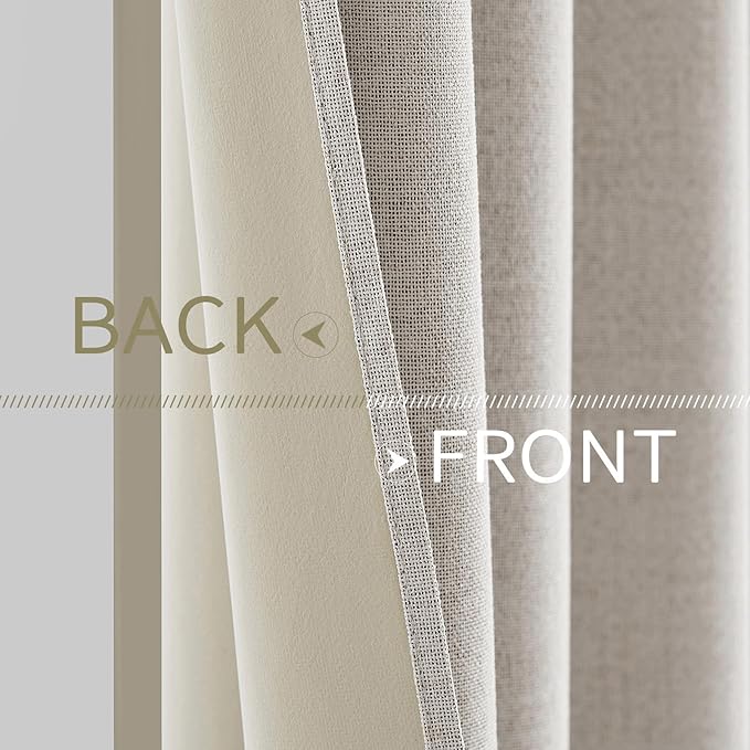 MIULEE Linen Textured Curtains for Bedroom Solid 100% Blackout Thermal Insulated Cream White Grommet Room Darkening Curtains & Drapes Luxury Decor for Living Room Nursery 52 x 45 Inch (2 Panels)