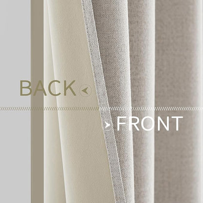 MIULEE Linen Textured Curtains for Bedroom Solid 100% Blackout Thermal Insulated Cream White Grommet Room Darkening Curtains & Drapes Luxury Decor for Living Room Nursery 52 x 54 Inch (2 Panels)