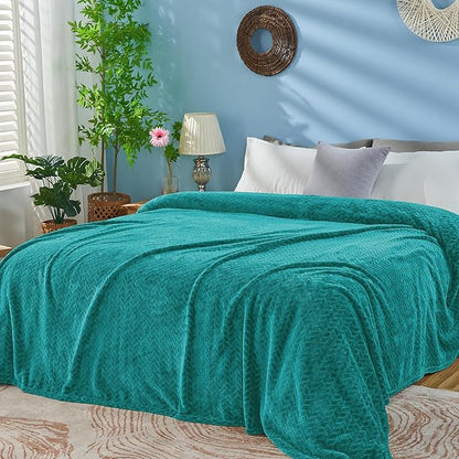 inhand Teal Fleece Twin Blanket, Super Soft Flannel Cozy Blankets for Adults, Lightweight Leaves Pattern Fuzzy Blanket for Couch Sofa Bed Office, Warm Plush Blankets for All Season, 60x90 Inches