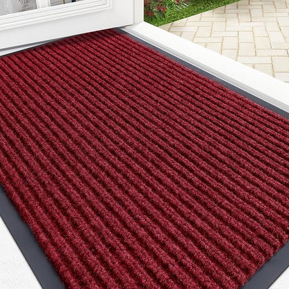 OLANLY Front Door Mat Indoor Outdoor Entrance, Waterproof Heavy Duty Doormat, Fade Resistant, Low Profile, Easy Clean Patio Porch Welcome Floor Mats for Entry, 35x23, Wine Red