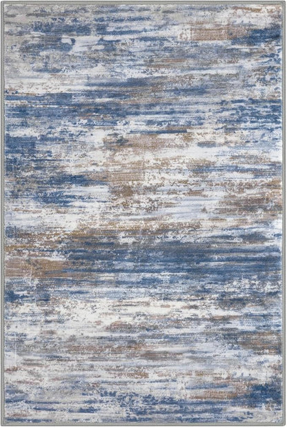 KOZYFLModern Abstract 4x6 Ft Washable Large Rugs for Entryway Non-Slip Soft Living Room Rug, Print Blue Rust Throw Rugs Indoor Mat for High-Traffic Door Entrance, Laundry, Nursery, Bedroom