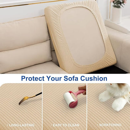 Water Repellent Sofa Cushion Slipcovers, Stretch Couch Cushion Cover for Loveseat Cushion Couch, Washable (Medium, Ivory)