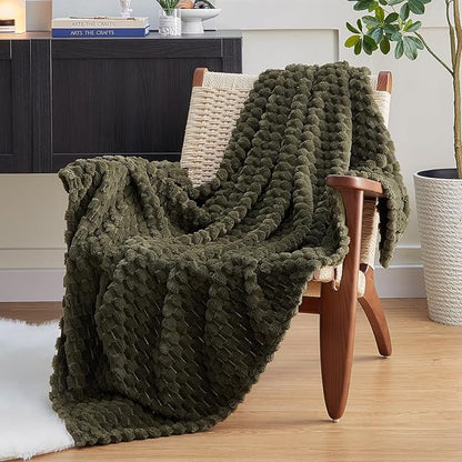 EXQ Home Fleece Blanket Twin Size for Couch or Bed - 3D Imitation Turtle Shell Jacquard Decorative Blankets - Cozy Soft Fuzzy Flannel Blanket Suitable for All Seasons(60"×80",Moss Green)