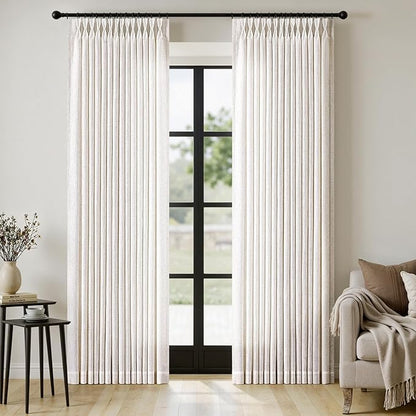 MIULEE Pinch Pleated Thick Linen Curtains 90 Inches Long 2 Panels for Living Room Bedroom, Memory Trained Pinch Pleat Drapes Back Tab Light Filtering Natural Ivory Cream Window Curtains with Hooks