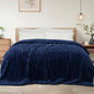 Exclusivo Mezcla King Size Flannel Fleece Blanket, Super Soft Striped Jacquard Bed Blanket, Lightweight Fuzzy Cozy for All Seasons, 90x104 Inches, Navy Blue