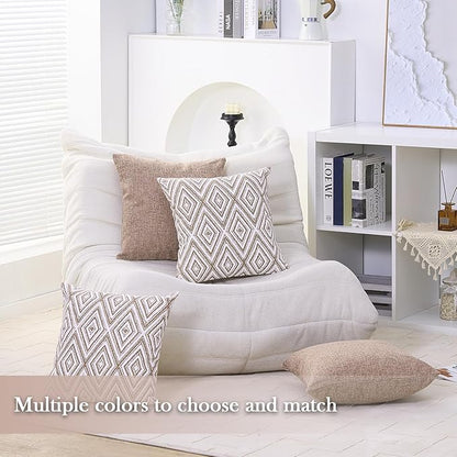 HPUK Decorative Throw Pillow Covers Set of 4 Geometric Design Linen Cushion Cover for Couch Sofa Living Room, 20"x20" inches, Light Brown