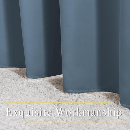 NICETOWN Blackout 72 inch Curtains for Kids Room, Grommet Room Darkening Thermal Insulated Solid Window Treatments Sound Reducing for Bedroom, 2 Panels, W37 x L72, Smoky Blue