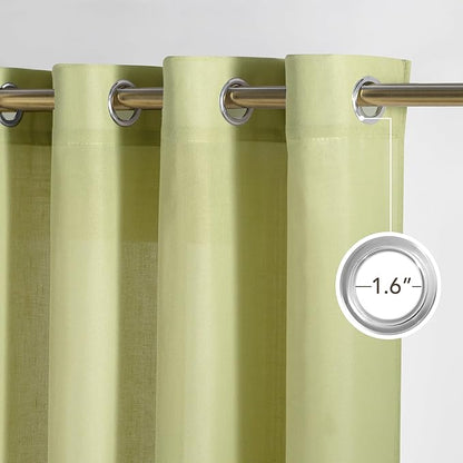 NICETOWN Fresh Green Linen Curtains for Kitchen, Thick Flax Small Window Treatments Semi Sheer Privacy Assured with Light Through for Cafe/Bathroom, W55 x L84, 2 Panels