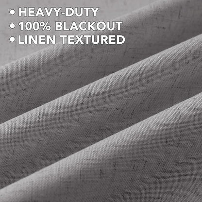 H.VERSAILTEX Linen Curtains 100% Blackout Curtains for Bedroom 45 inch Long Full Light Blocking Nature Linen Blended Window Curtains for Living Room Nickel Grommet (2 Panels, Heathered Dove)