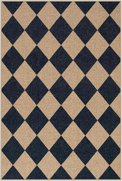 Lahome Colette Checkered Easy Jute Kitchen Rug, 2x3 Front Door Mat Non Slip Washable Neutral Area Rug, Farmhouse Diamond Non Shedding Low Pile Floor Carpet for Entryway Porch Doorway