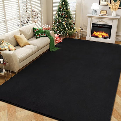 Amearea Modern Area Rugs for Bedroom Living Room, 4x6 Feet Black Thickened Memory Foam Rug, Fluffy Indoor Washable Rugs Non Slip Minimalist Carpet for Kids Boys Girls Dorm Nursery Room Decor