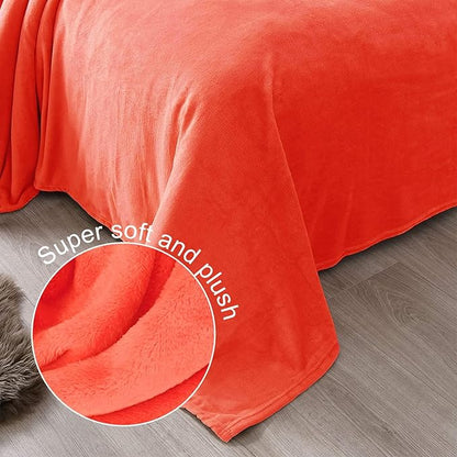 Exclusivo Mezcla Fleece Blanket Twin Size for Bed, Super Soft and Warm, All Season, Cozy, Plush, Lightweight, 90x66 Inches, Coral Orange