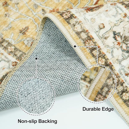Washable Hallway Runner Rug 2x3 - Runner Rug Kitchen Rugs and Mats Non Skid Washable Waterproof Carpet Runner for Living Room Bedroom Bathroom (Gold, 2X3)
