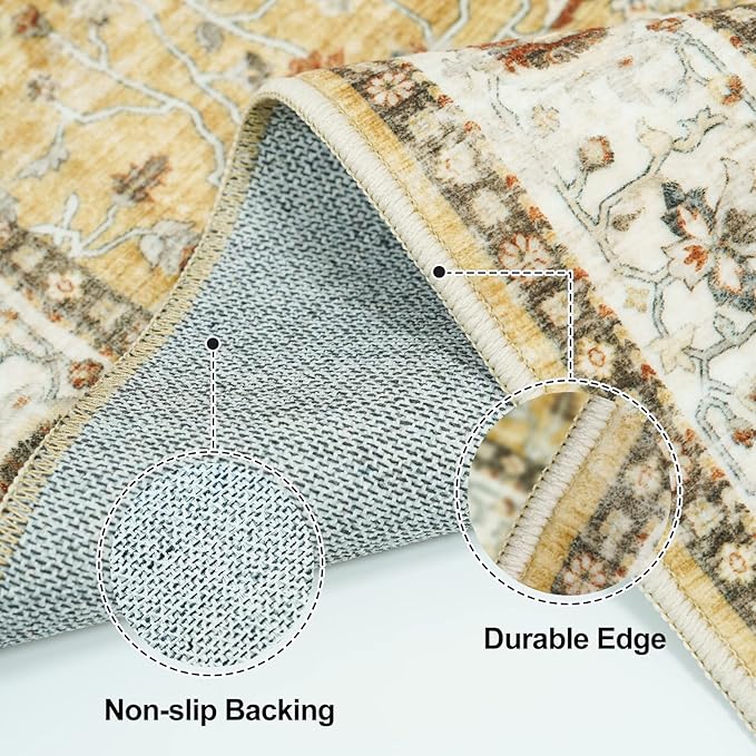 Washable Runner Rug 2x6 - Hallway Runner Rug Kitchen Rugs and Mats Non Skid Washable Waterproof Carpet Runner for Living Room Bedroom Bathroom (Gold, 2X6)