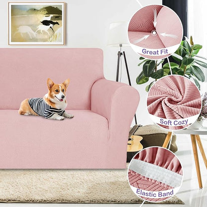 ZNSAYOTX Oversized Super Stretch Couch Cover (92"-115"), New Striped Sofa Covers Comfortable & Durable, Dog Cat Pets Friendly Extra Large Spandex Sofa Slipcovers (Rose, XL Sofa)