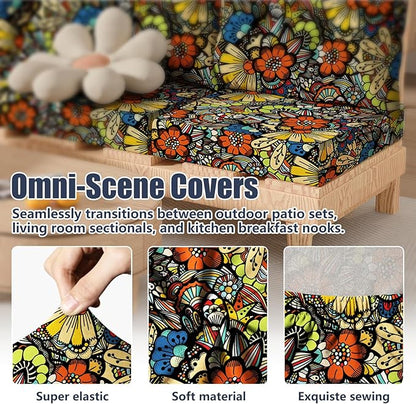 8Pcs Stretch Patio Cushion Covers, Outdoor Couch & Sofa Replacement Slipcovers for Patio Furniture Cushion Covers, Washable Reusable Furniture Protector