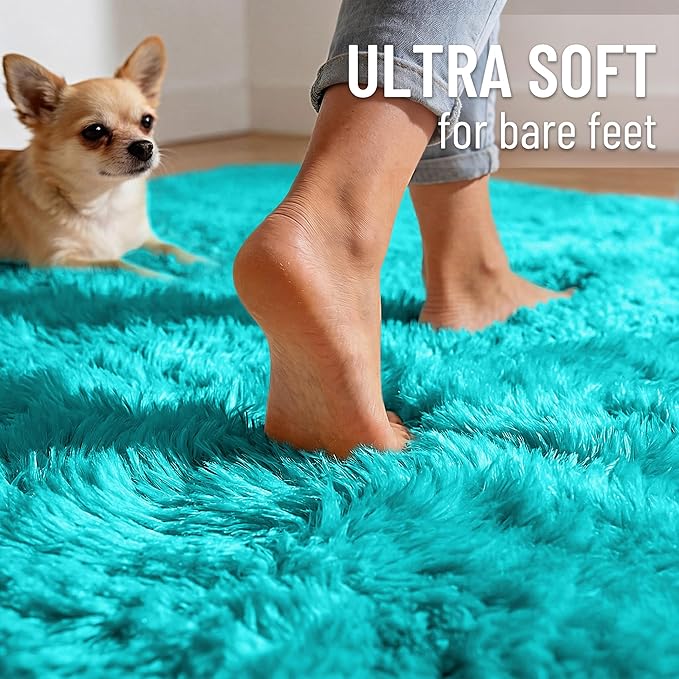 OLANLY 2x6 Machine Washable Runner Rugs for Hallway, Soft Fluffy Shaggy Bedside Rugs for Bedroom, Living Room, Indoor Floor Carpet for Kids Girls Boys, Nursery Rooms, Home Decor Aesthetic, Teal Blue
