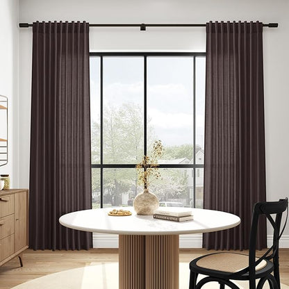 Nanspring Cocoa Coffee Linen Blend Light Filtering Back Tab Curtains 96 Inches Long, Semi Sheer Privacy Drapes for Living Room & Bedroom, 52x96 inch, 2 Panels