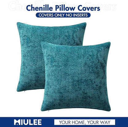 MIULEE Pack of 2 Couch Throw Pillow Covers 18x18 Inch Coastal Teal Modern Boho Accent Decorative Pillow Covers Soft Chenille Farmhouse Cushion Covers for Home Decor Bed Sofa Living Room