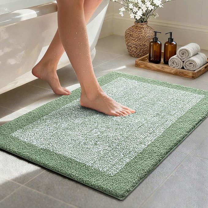 Bathroom Rugs 30x20 Non Slip Washable, Green Bath Mat for Bathroom Floor Tub, Soft Absorbent Quick Dry Mats for Shower, Bathtub,Home Decor