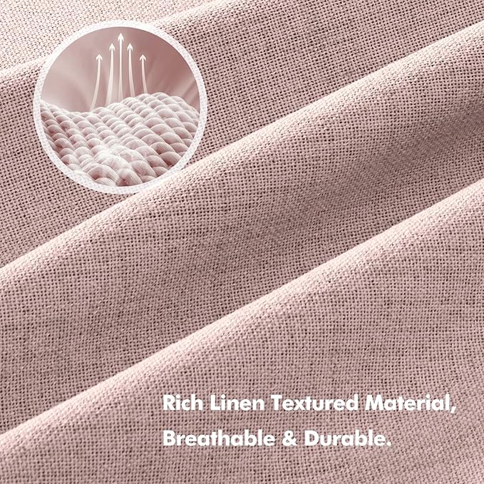 MIULEE 100% Blackout Linen Curtains for Bedroom, Pink Solid Luxury Decor Thermal Insulation Room Darkening Drapes for Living Room Nursery Back Tab Rod Pocket 42 x 90 Inches, 2 Panels