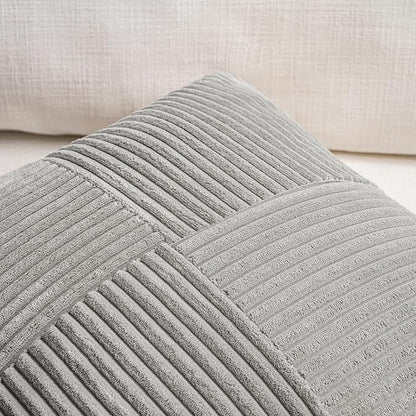 Fancy Homi 2 Packs Grey Lumbar Decorative Throw Pillow Covers 16x32 Inch for Living Room Couch Bed Sofa, Rustic Farmhouse Boho Home Decor, Soft Striped Corduroy Rectangle Accent Cushion Case 40x80 cm