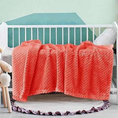 Exclusivo Mezcla Fleece Throw Blanket, Super Soft and Warm Blankets for Couch, Sofa and Bed Waffle Textured, Cozy, Fuzzy and Lightweight (Coral Orange, 40x50 Inches)