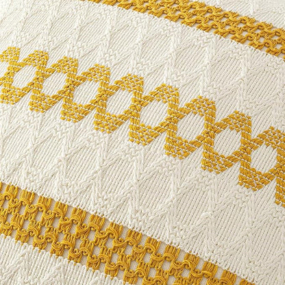 MIULEE Set of 2 Mustard Yellow Boho Decorative Pillow Covers 18x18 Inch Farmhouse Rustic Couch Throw Pillows Modern Spring Cotton Cushion Covers Retro Cute Macrame Woven Home Decor for Bed Sofa Chair