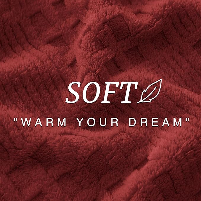 EXQ Home Fleece Throw Blanket for Couch or Bed - 3D Waffle Patchwork Pattern Jacquard Decorative Blankets - Cozy Soft Lightweight Fuzzy Flannel Blanket Suitable for All Seasons(50"×60",Red)