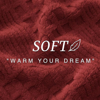 EXQ Home Fleece Throw Blanket for Couch or Bed - 3D Waffle Patchwork Pattern Jacquard Decorative Blankets - Cozy Soft Lightweight Fuzzy Flannel Blanket Suitable for All Seasons(50"×60",Red)