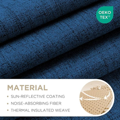 Joydeco Blackout Curtains for Bedroom - 63 Inch Long 100% Light Blocking 2 Panels Navy Blue Drapes, Thermal Insulated Room Darkening Curtains, Linen Textured for Living Room, Rod Pocket & Back Tabs