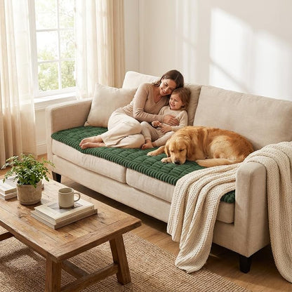 Smiry Couch Cover for Dogs Washable, Non Slip Fuzzy Pet Couch Covers for 3 Cushion Sofa Pet Friendly, Thick Soft Sofa Slipcovers Cushion Protector (Dark Green, 27.6" x 27.6")