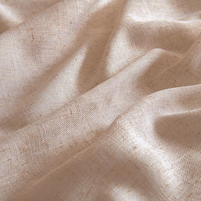 MIULEE Natural Beige Linen Curtains 45 Inch Length 2 Panels for Bedroom Living Room, Soft Linen Textured Window Drapes Semi Sheer Light Filtering Back Tab Rod Pocket Farmhouse Burlap Look Decor