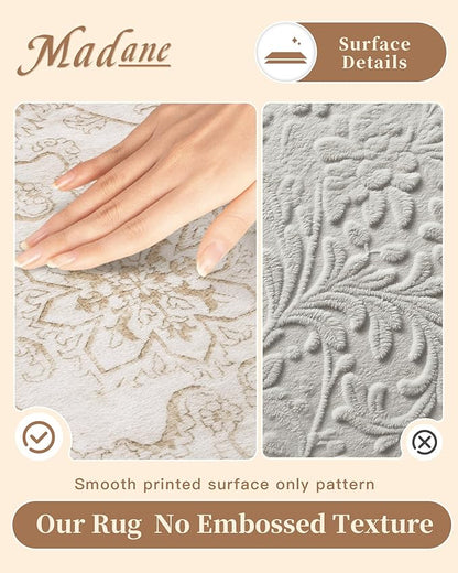 Madane 5x7 Area Rugs for Living Room, Washable Vintage Natural Rug with Non-Slip Backing, Soft Floral Print Throw Rugs Floor Low Pile Carpet for Bedroom Dining Room Farmhouse (5 x 7, Wood/Ivory)