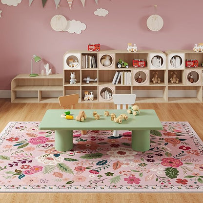 Rugcomf Living Room Rug 5x7 Rug Machine Washable Boho Area Rug Non Slip Floral Vintage Low Pile Large Rugs for Living Room, Bedroom, Farmhouse, Dining Room, Kids Playroom(Pink)