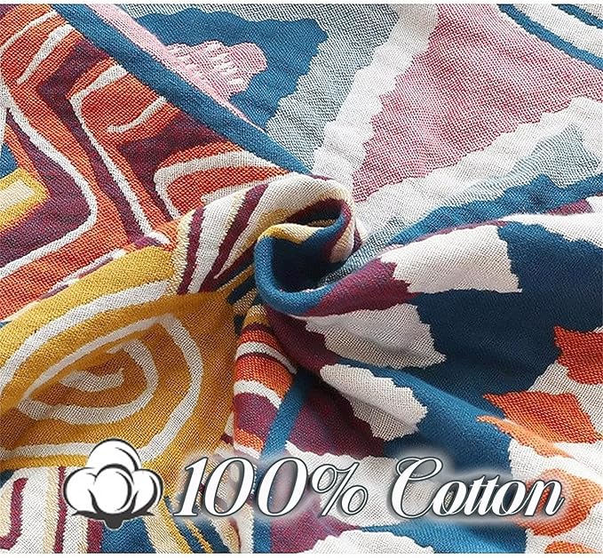 MSGKV Boho Throw Blanket for Bed 60"x80" 100% Cotton Couch Twin Size Blanket Spring Breathable Lightweigh Blankets Home Decor Muslin All Seasons