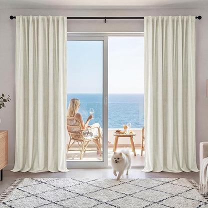 RYB HOME Natural Linen 100% Blackout Curtains for Bedroom 52 Width 108 Long, Linen Blackout Curtains Privacy Protection& Thermal Insulated for Sliding Door/Living Room, 2 Panels