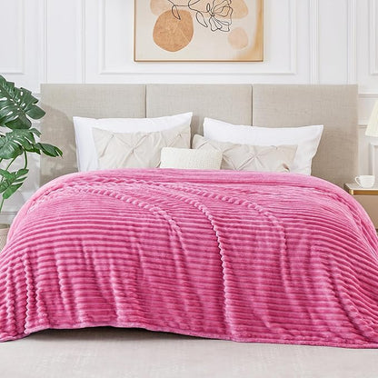 BEDELITE Fleece Blanket King Size – 3D Ribbed Jacquard Soft and Warm Decorative Fuzzy Blankets – Cozy, Fluffy, Plush Lightweight Throw Blankets for Couch, Bed, Sofa(Hot Pink, 108x90 inches)