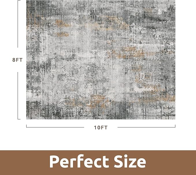 8 x 10 Area Rugs for Living Room, Machine Washable Non Slip Rug Ultra Soft Low Pile Indoor Carpet Modern Abstract Rugs for Bedroom Office Room Dining Room Beside, Grey