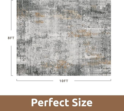 8 x 10 Area Rugs for Living Room, Machine Washable Non Slip Rug Ultra Soft Low Pile Indoor Carpet Modern Abstract Rugs for Bedroom Office Room Dining Room Beside, Grey