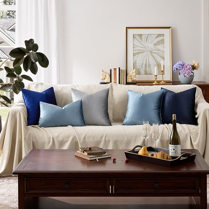 GIGIZAZA Decorative Couch Throw Pillow Covers,Set of 2 Stone Blue Square Pillow Cushion Covers 22x22,Pillow Cases Velvet Pillow Covers