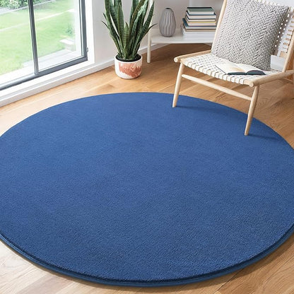 Amearea Blue Round Area Rugs 5ft Washable Circle Rugs for Bedroom Living Room, Fluffy Indoor Thickened Memory Foam Rug, Non Slip Minimalist Circular Carpet for Kids Boys Girls Dorm Nursery Room Decor