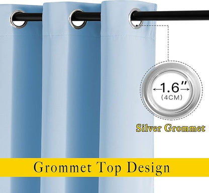 NICETOWN Blackout Patio Curtains for Windows 84 inch Length - Solid Thermal Insulated Grommet Light Reducing Panels Window Treatment for Living Room (Blue, 2 Panels = 160" Wide)