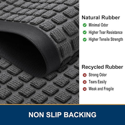 Smiry Front Door Mat Outside Entrance, Heavy Duty Natural Rubber Doormat, Non Slip, Trap Dirt and Moisture, Easy Clean, Low Profile Welcome Floor Mats for Indoor Outdoor Entry, 59x23 Inch, Grey