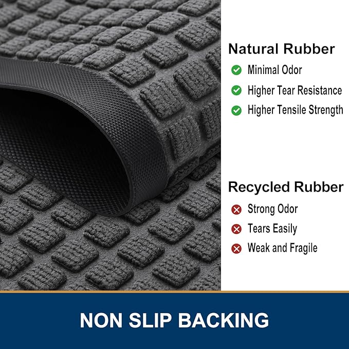 Smiry Front Door Mat Outside Entrance, Heavy Duty Natural Rubber Doormat, Non Slip, Trap Dirt and Moisture, Easy Clean, Low Profile Welcome Floor Mats for Indoor Outdoor Entry, 47x32 Inch, Grey